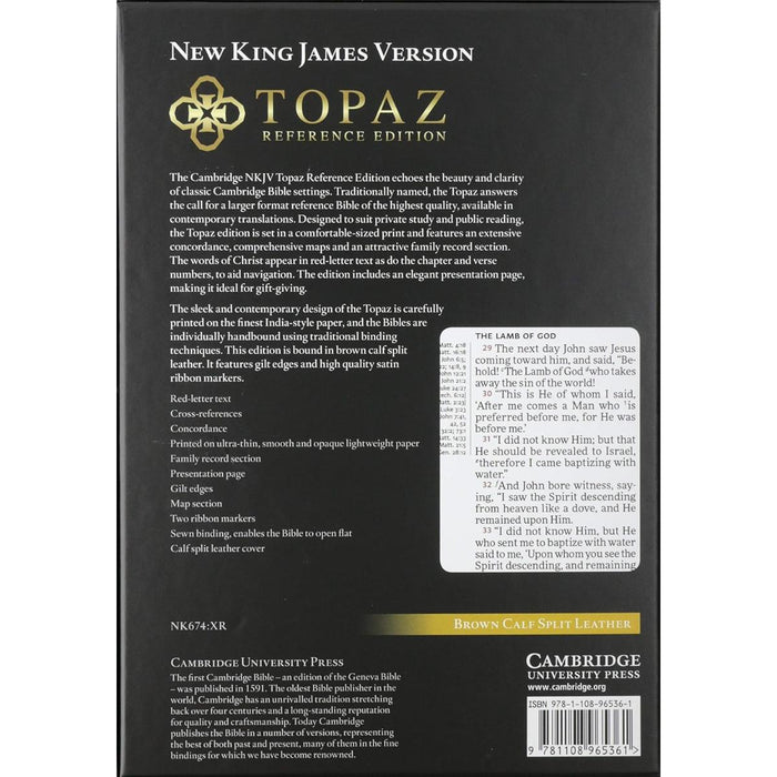 NKJV Topaz Reference Edition - Brown Calfsplit Leather, by Cambridge Bibles NK674:XRL