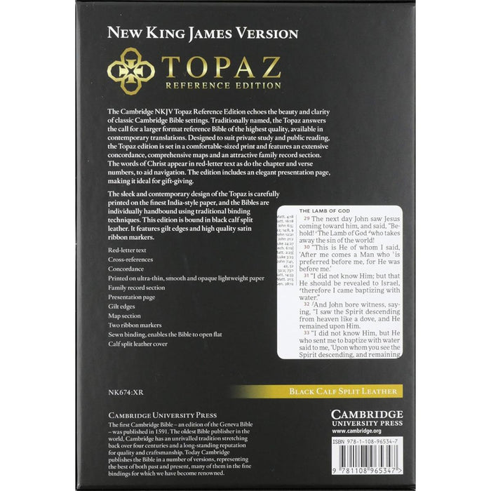 NKJV Topaz Reference Edition - Black Calfsplit Leather, by Cambridge Bibles NK674:XRL