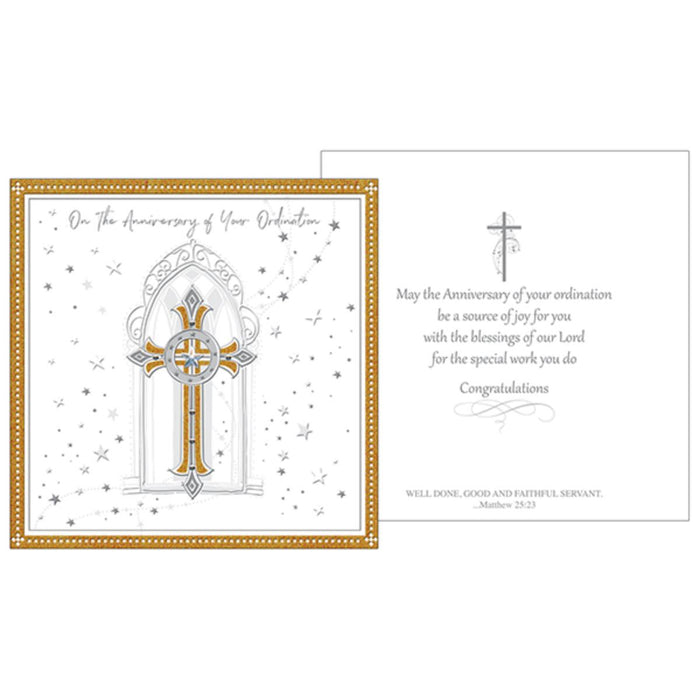 On The Anniversary Of Your Ordination, Cross and Window Design 3D Greetings Card
