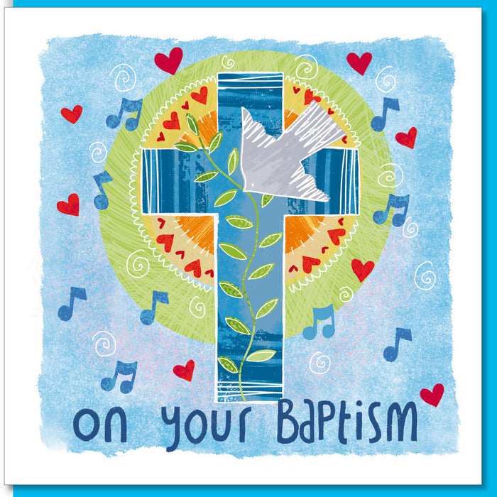 On your Baptism - Cross Greetings Card, With Bible Verse Acts 2:38