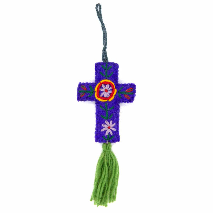 Hanging Felt Crosses - Handmade In Nepal, Available In 3 Colours 15cm / 6 Inches High