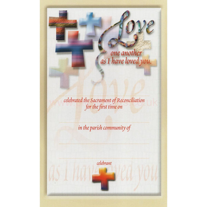 Reconciliation Certificate - Love One Another As I Have Loved You, Available In 2 Pack Sizes