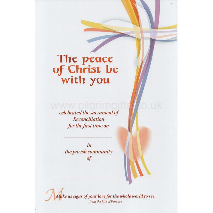 Reconciliation Certificate - The Peace Of Christ Be With You, Wavey Cross Design, Available In 2 Pack Sizes