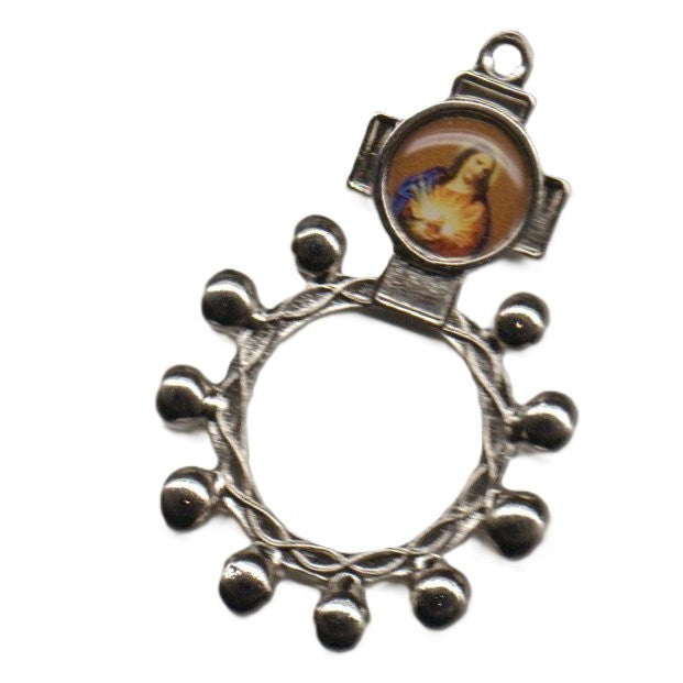 Sacred Heart Of Jesus, Enamelled Metal Rosary Ring