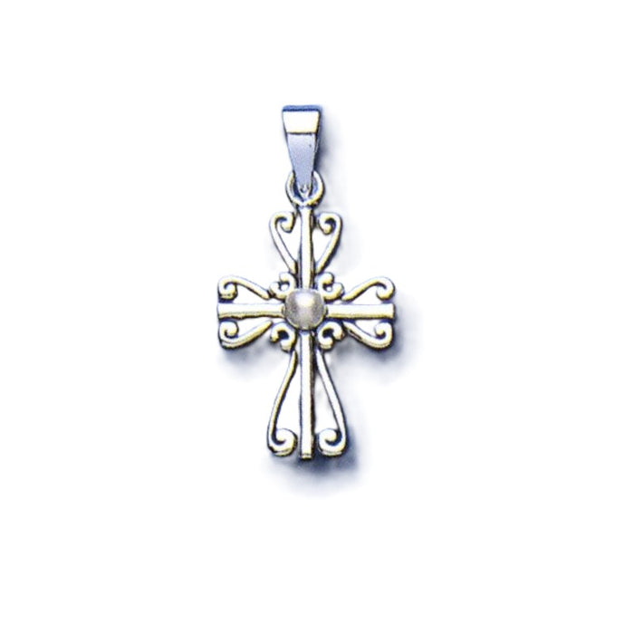 Sterling Silver Cross With Cultured Pearl 22mm In Length