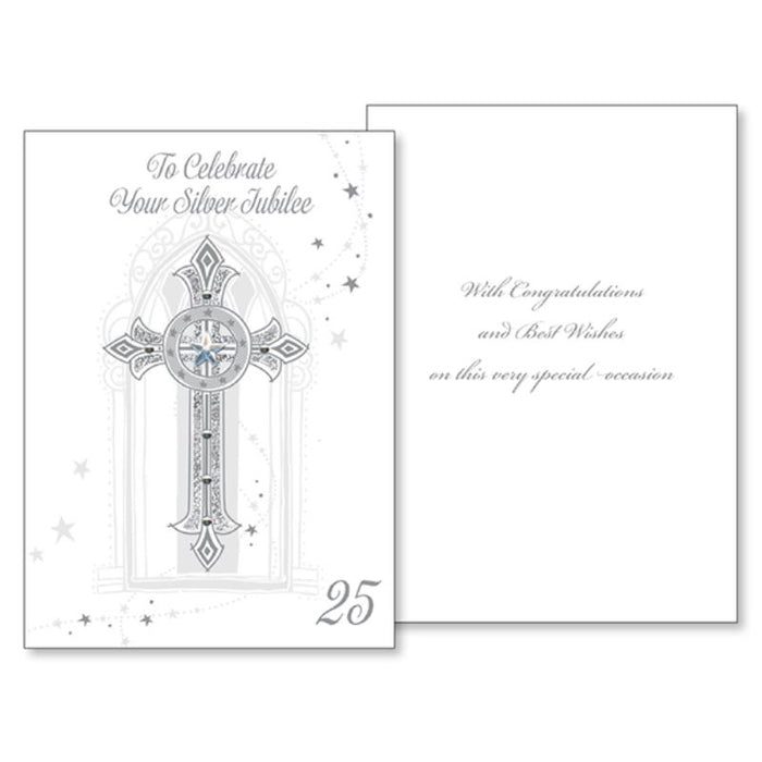 Silver Jubilee 25 Years Anniversary Of Ordination Greetings Card, With Imitation Crystals