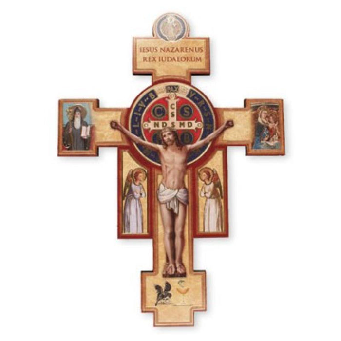 St Benedict Cross - Wooden Cross With Gold Highlights, 15cm / 6 Inches High