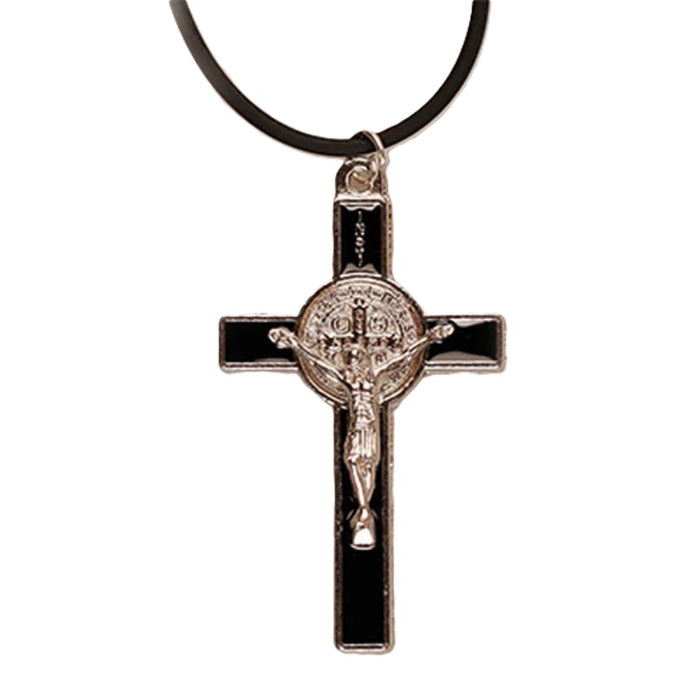 St Benedict Crucifix - Black Enamel 2 Inches / 5cm High With Adjustable Neck Cord