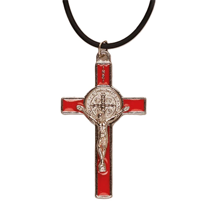 St Benedict Crucifix - Red Enamel 2 Inches / 5cm High With Adjustable Neck Cord