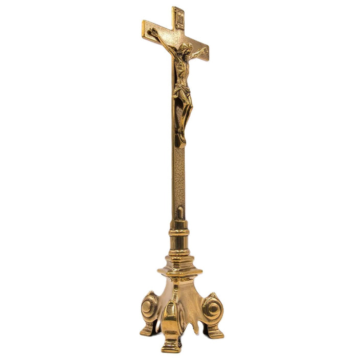Standing Altar Crucifix - Solid Brass With Tripod Design Base, 21 Inches / 53cm High