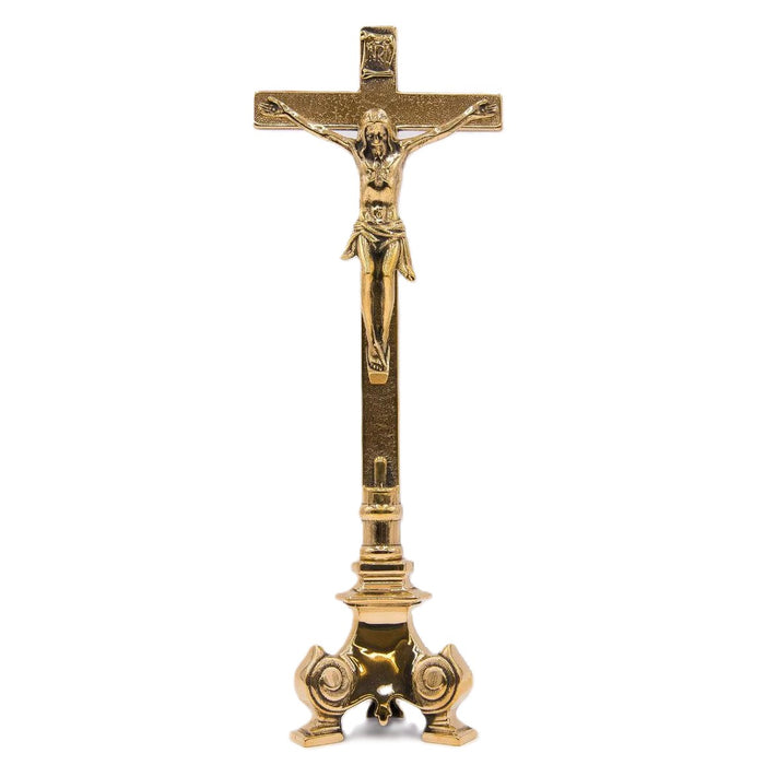 Standing Altar Crucifix - Solid Brass With Tripod Design Base, 21 Inches / 53cm High