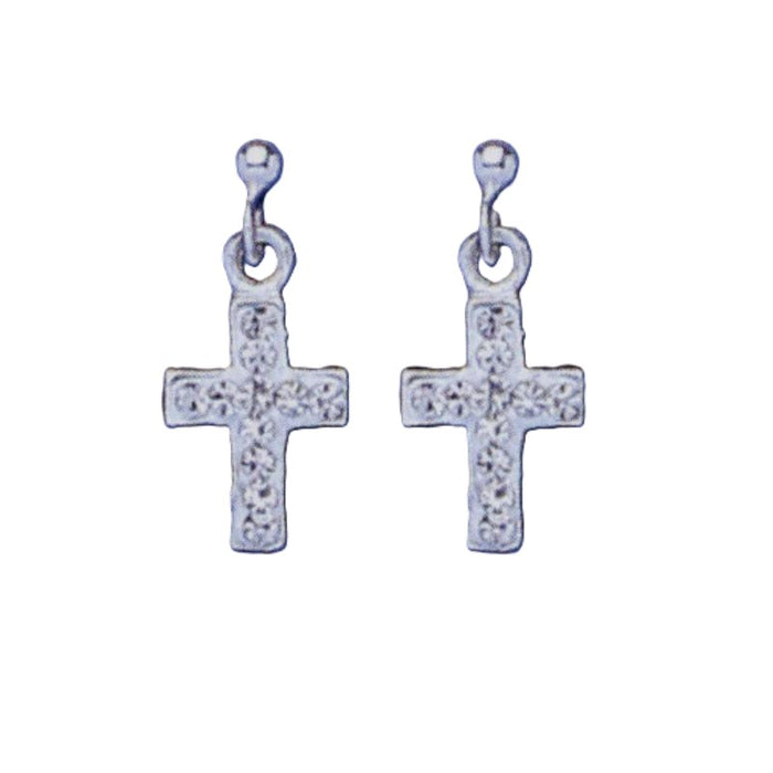 Sterling Silver Austrian Crystal Cross Drop Stud Earrings 16mm In Length