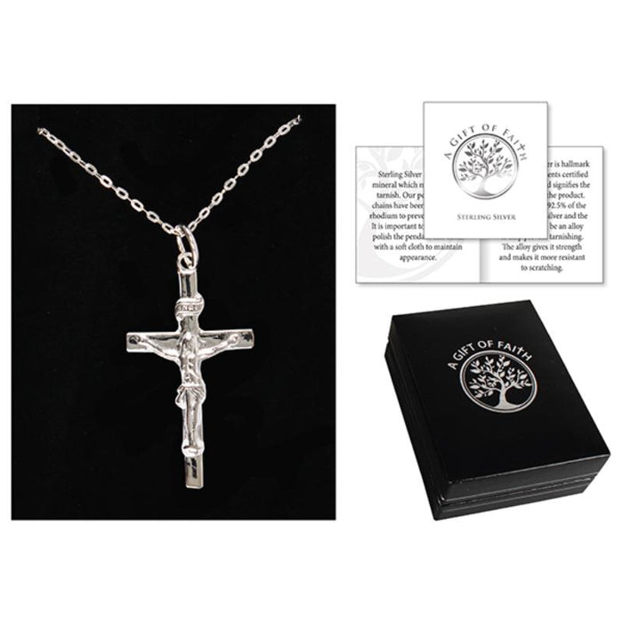 Sterling Silver Crucifix - 28mm / 1 1/8 Inches High Complete With 18 Inch Length Chain