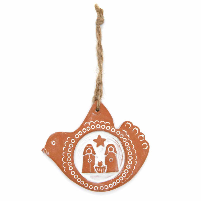 Terracotta Holy Family Nativity Scene - Christmas Tree Decoration, Dove Design 10cm Wide