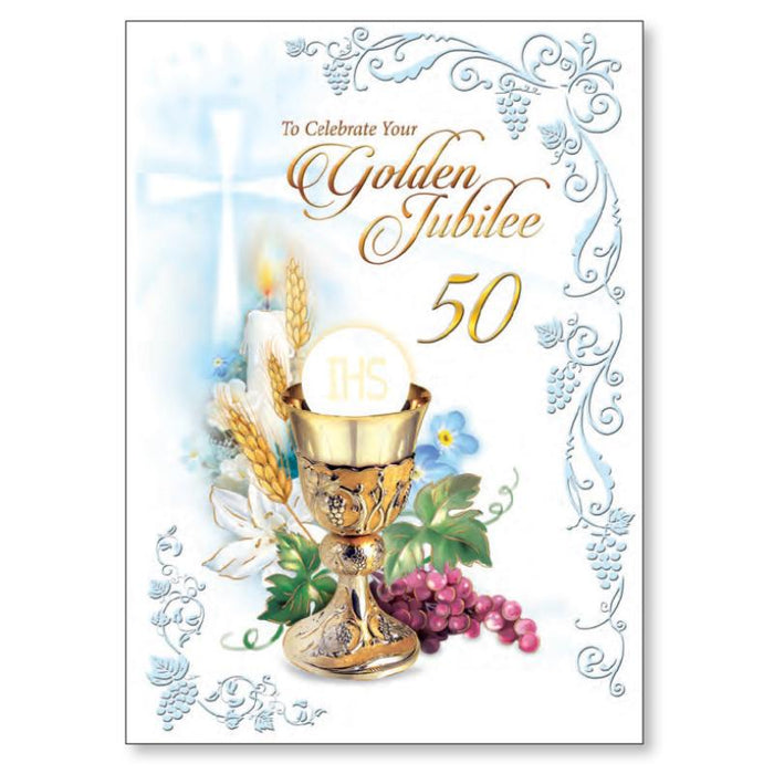 To Celebrate Your Golden Jubilee, 50 Years Anniversary Of Ordination Chalice Design Embossed Greetings Card