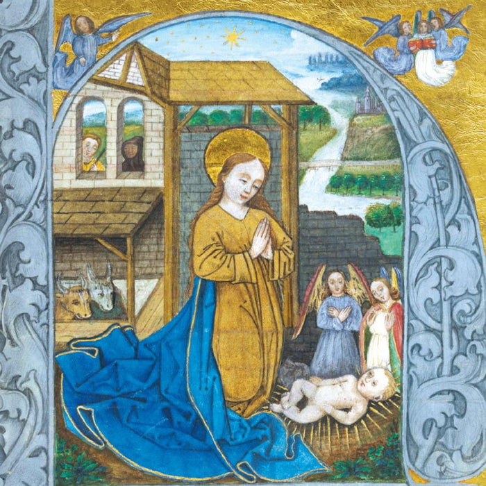 Virgin and Child, Manuscript From The V&A Museum London - Pack of 5 Large Square Christmas Cards