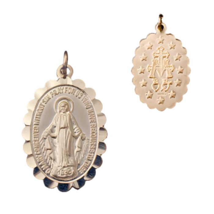 Miraculous Medal 12mm High Sterling Silver Pendant With Scalloped Edge