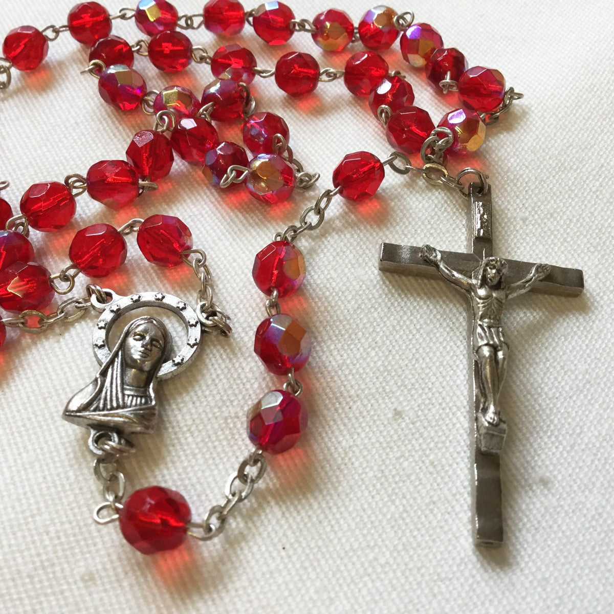 Antique French Red Glass Beads & discount Sterling Silver Rosary