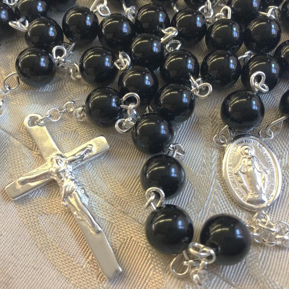 Handmade Rosary, 10mm Gold Plated outlets Black Onyx Round Faceted Beads