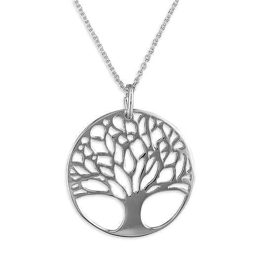 Tree of Life Sterling Silver Necklace 23mm Diameter, With 46cm - 18 Inch Chain